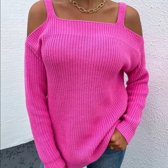 pink ribbed cut out sweater - Picture 3 of 6